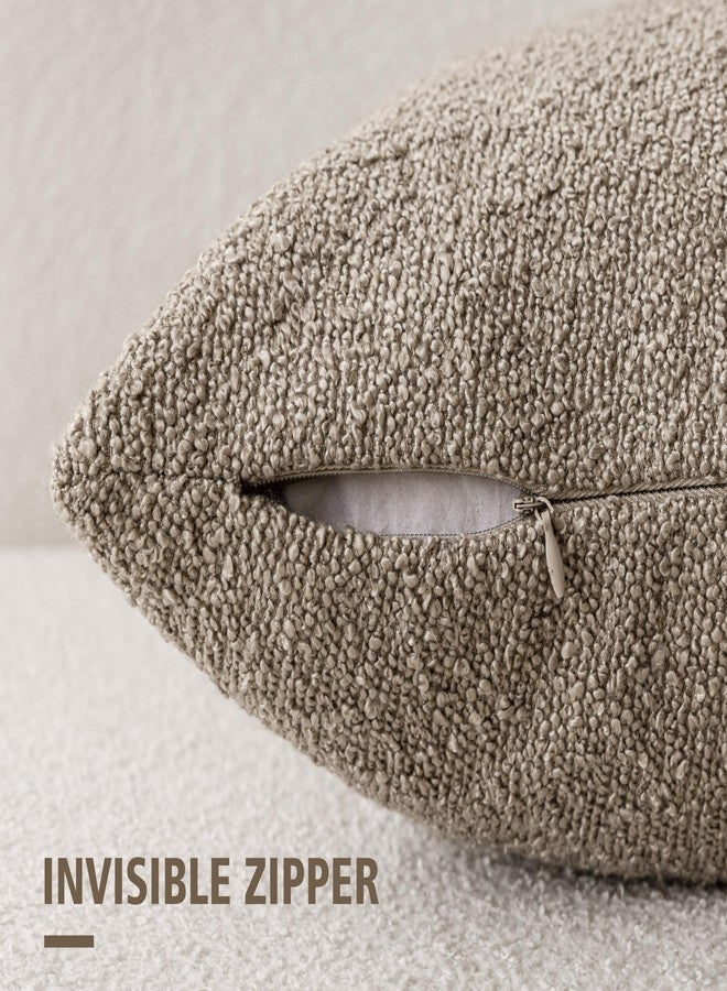 Foindtower Pack of 2, Decorative Textured Boucle Throw Pillow Covers Neutral Accent Solid Pillow Cases Soft Couch Cushion Case for Chair Sofa Bedroom Living Room Home Decor 22x22 Inch Light Khaki Tan - Image 2